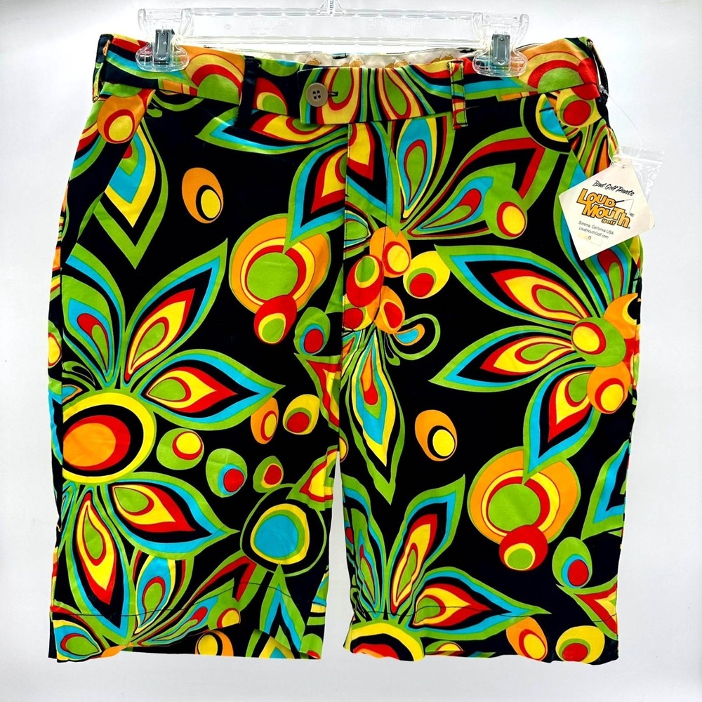 NWT Loudmouth Golf Shorts Men's 30 Magic Bus Shagadelic Black Retro Psychedelic‎